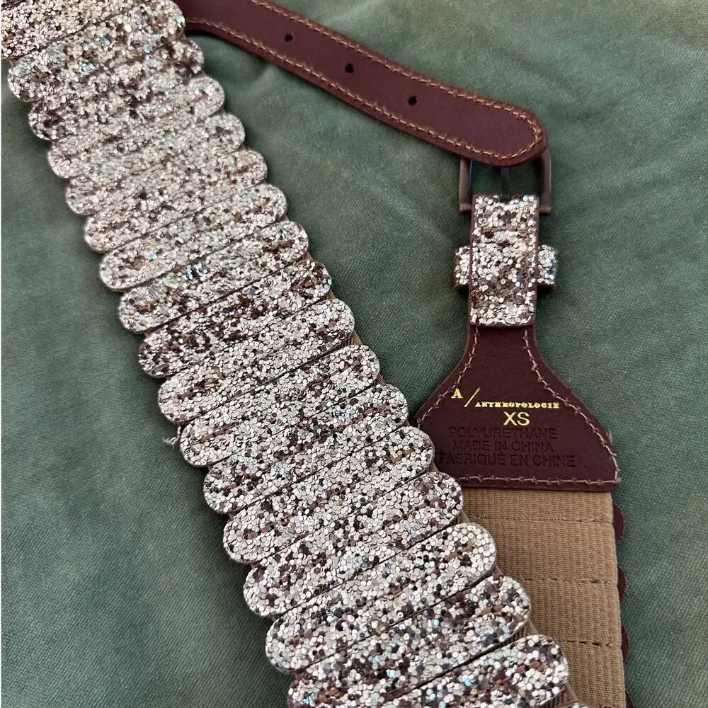 Anthropologie Pink Hensler Glitter  Wide Tabby Belt XS